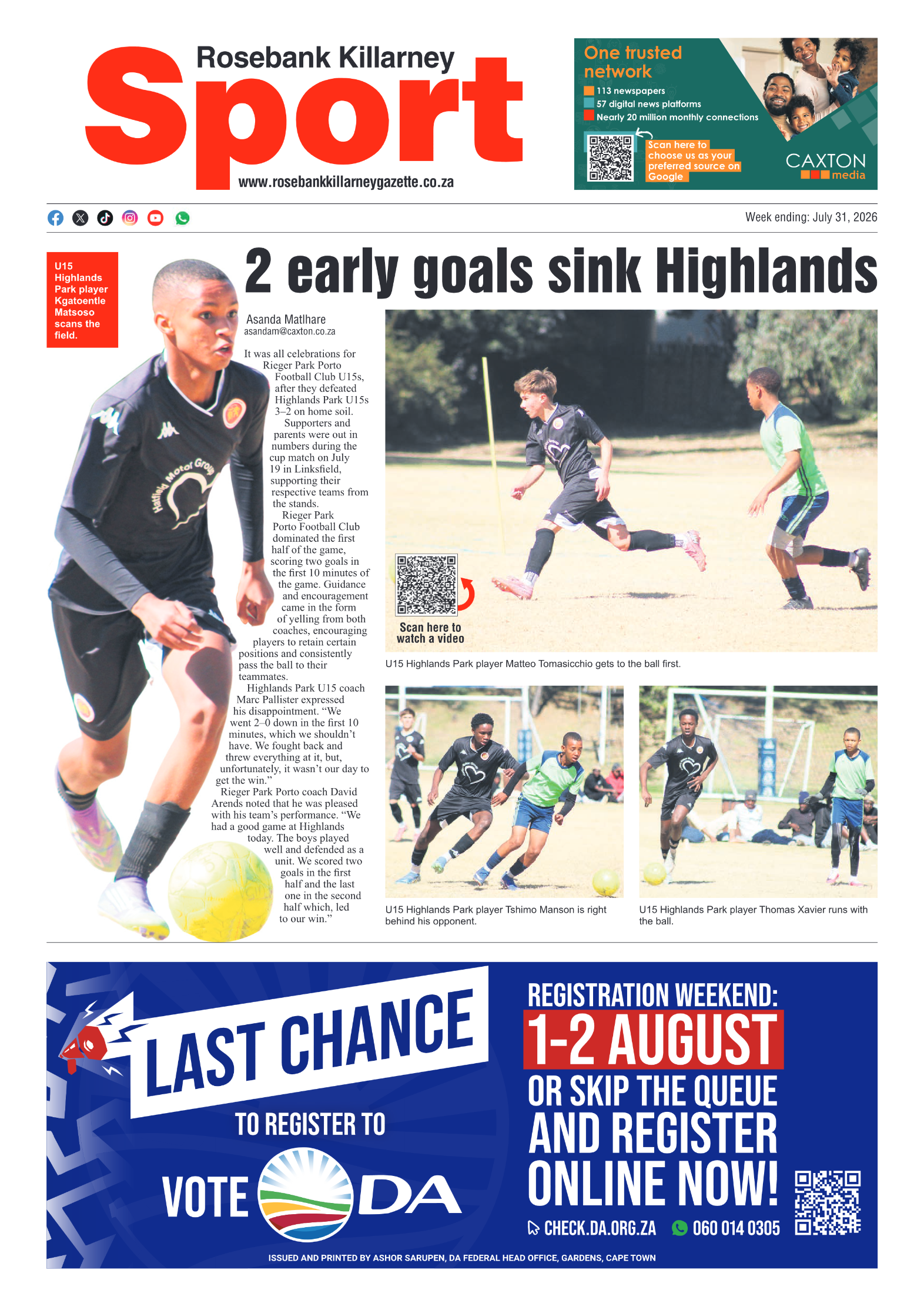 Rosebank Killarney Gazette 31 July 2026 page 20