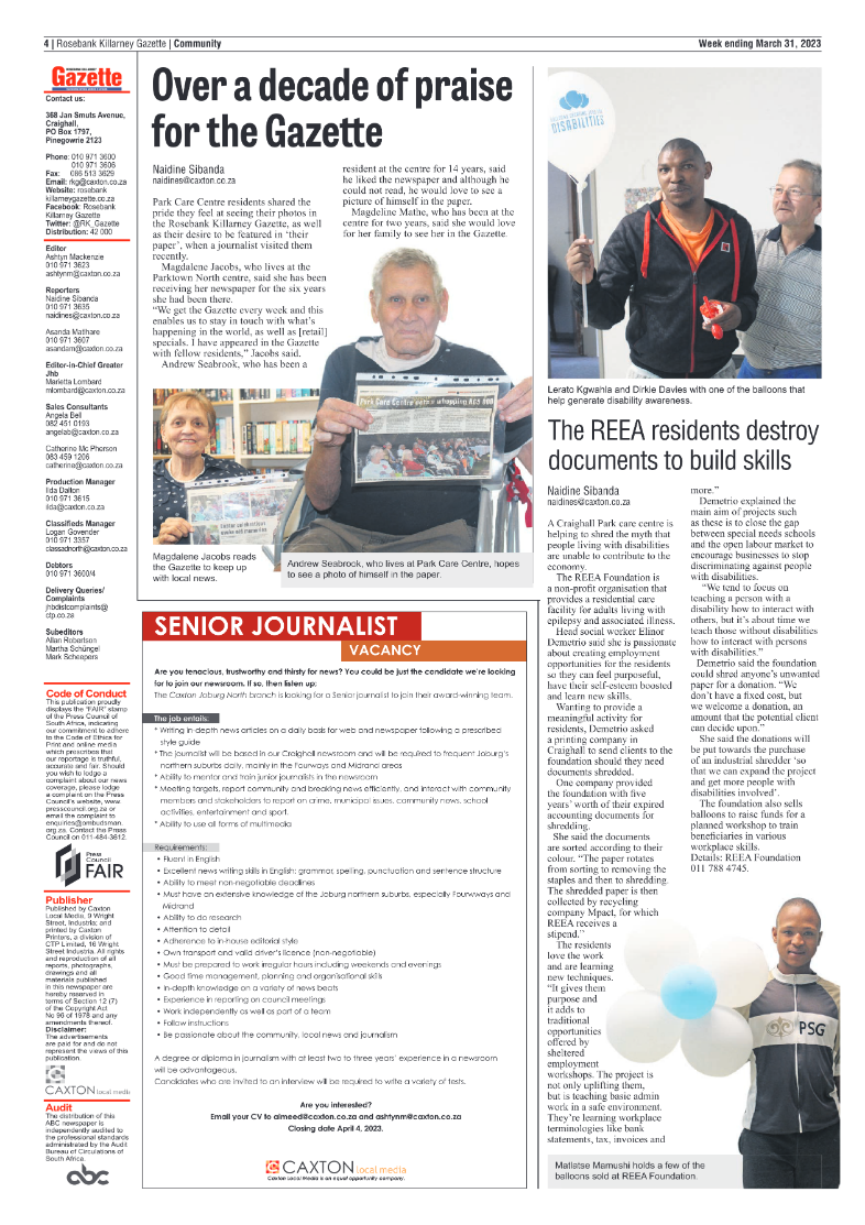 Rosebank Killarney Gazette 31 March 2023 page 4
