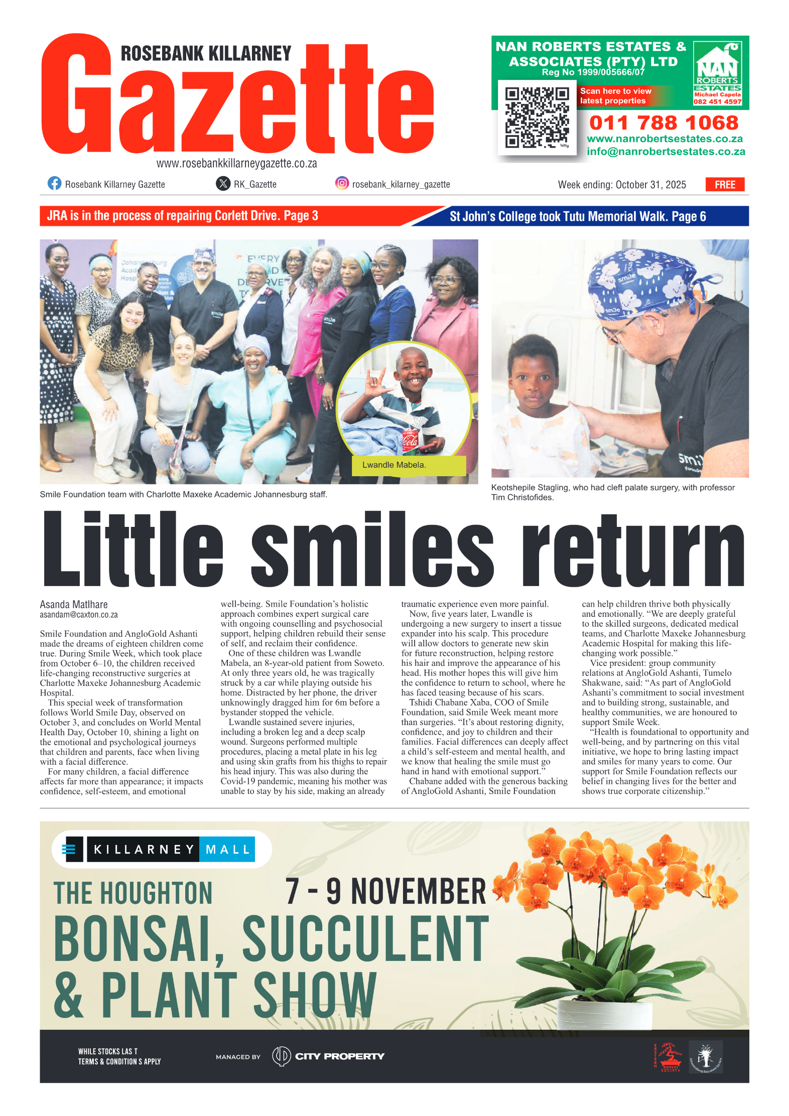 Rosebank Killarney Gazette 31 October 2025 page 1