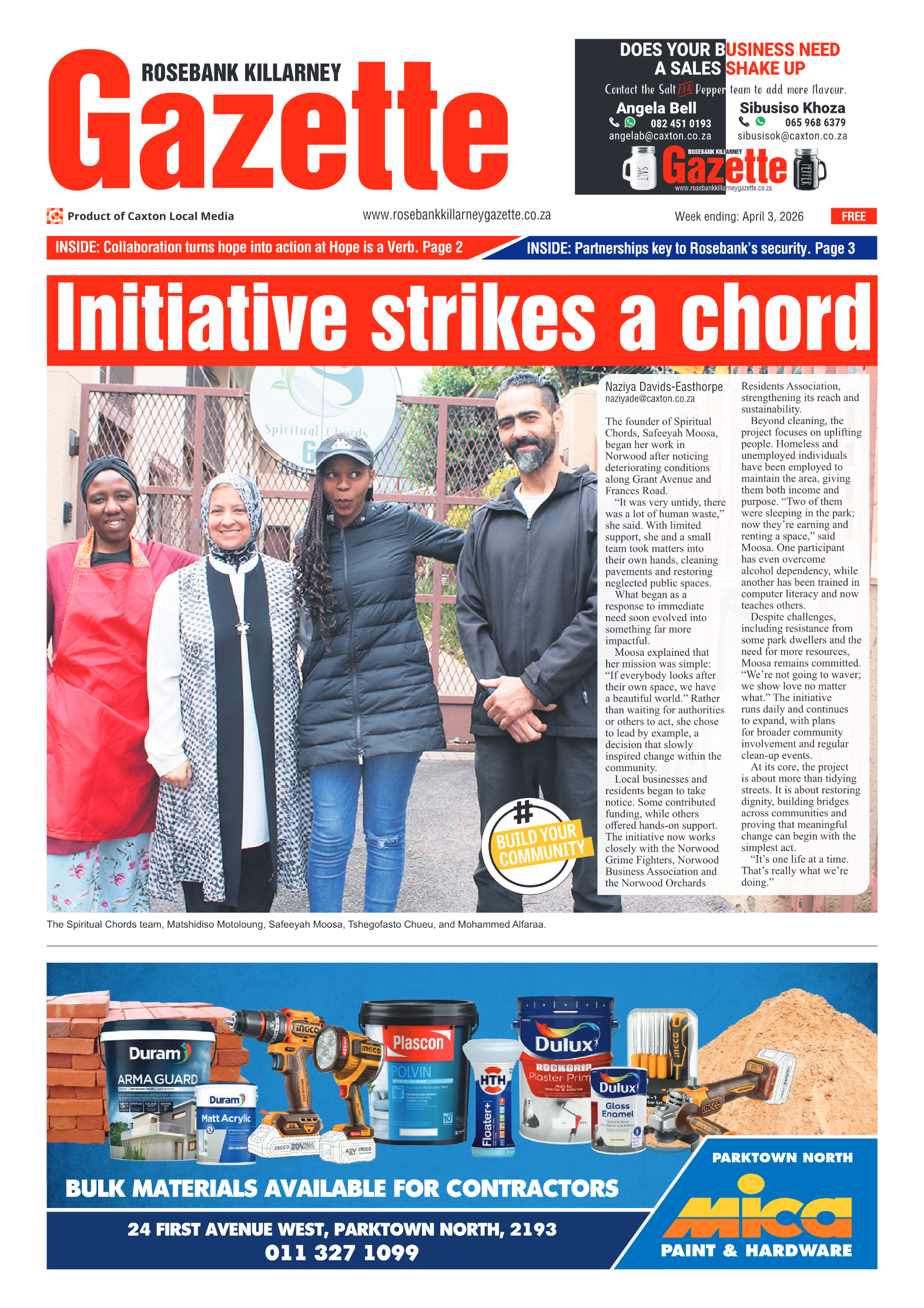 Rosebank Killarney Gazette 3 April 2026 page 1
