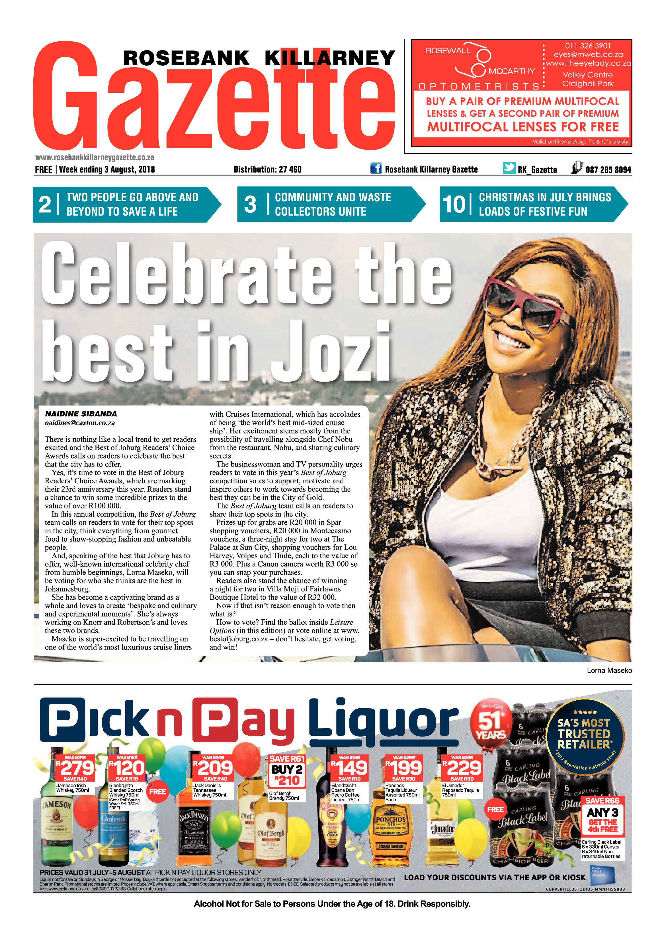 Rosebank Killarney Gazette 3 August 2018 page 1