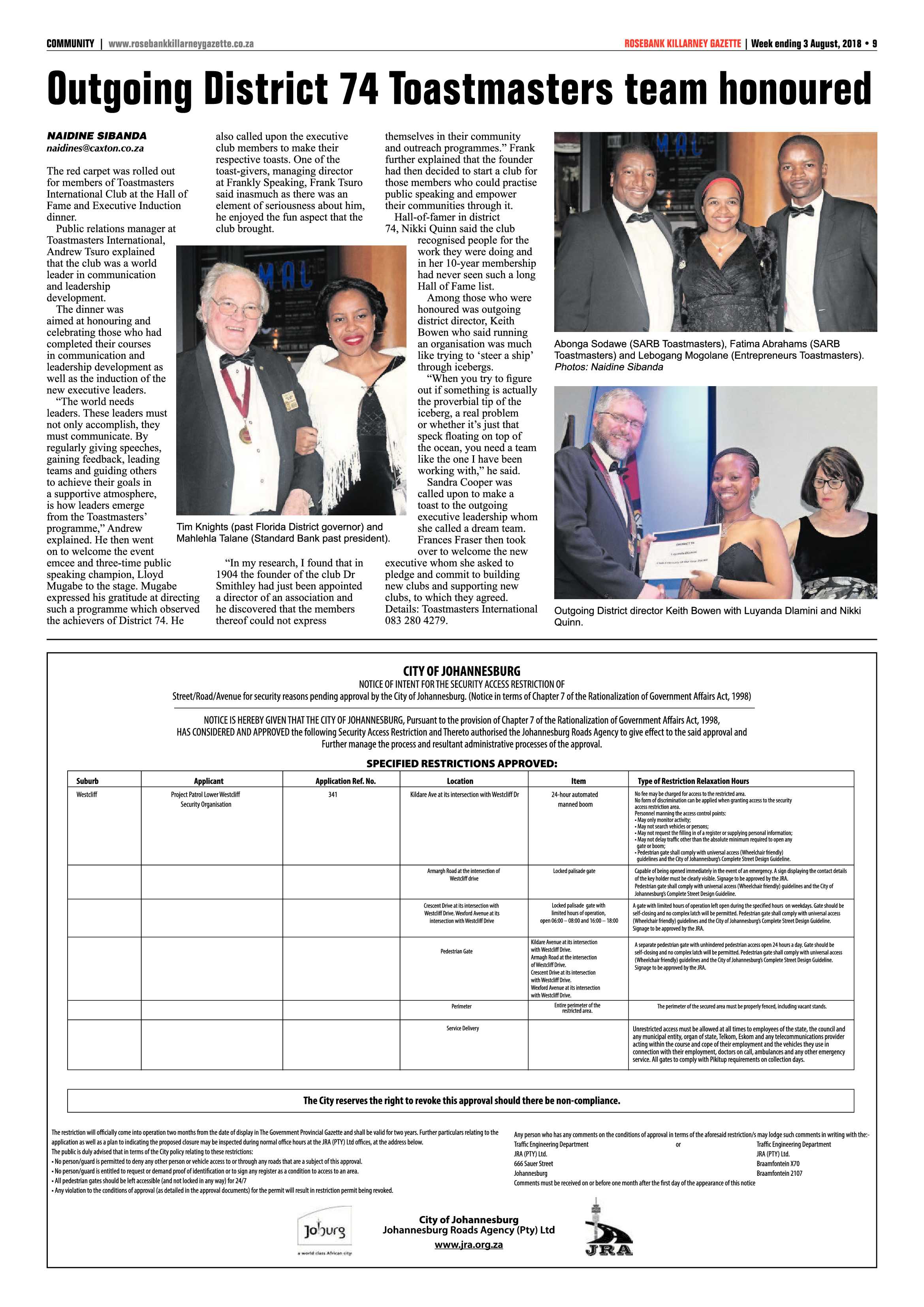 Rosebank Killarney Gazette 3 August 2018 page 9
