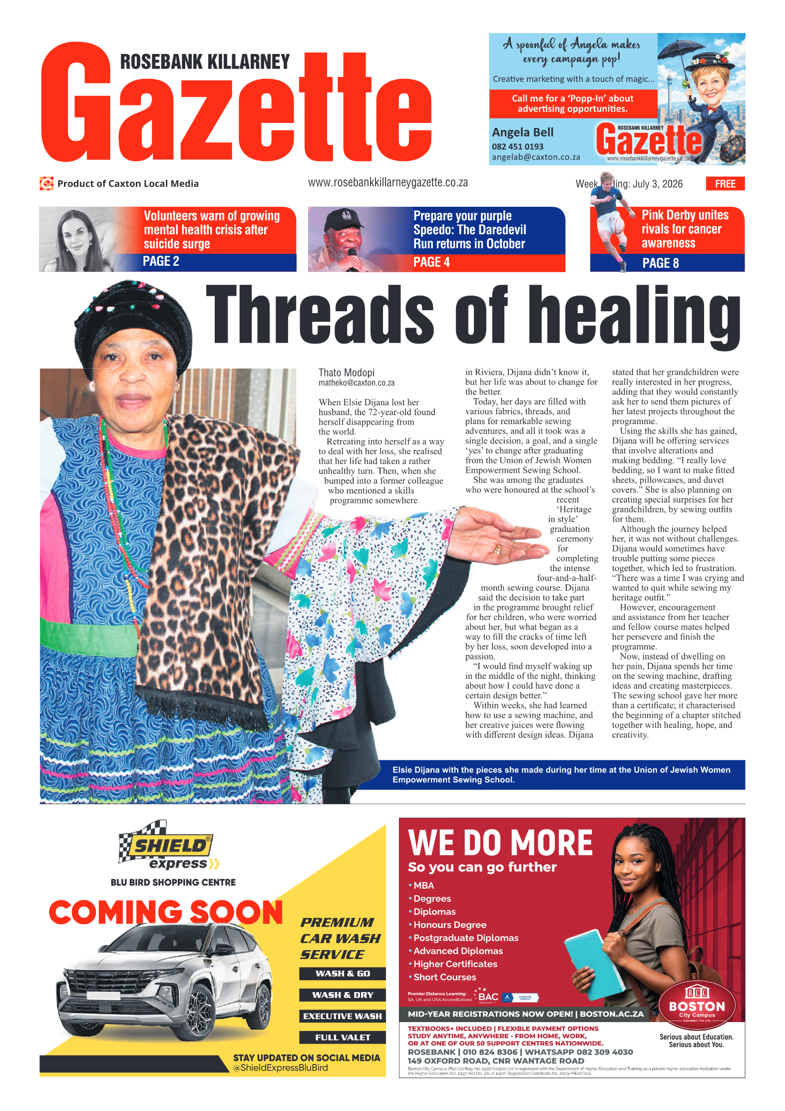 Rosebank Killarney Gazette 3 July 2026 page 1