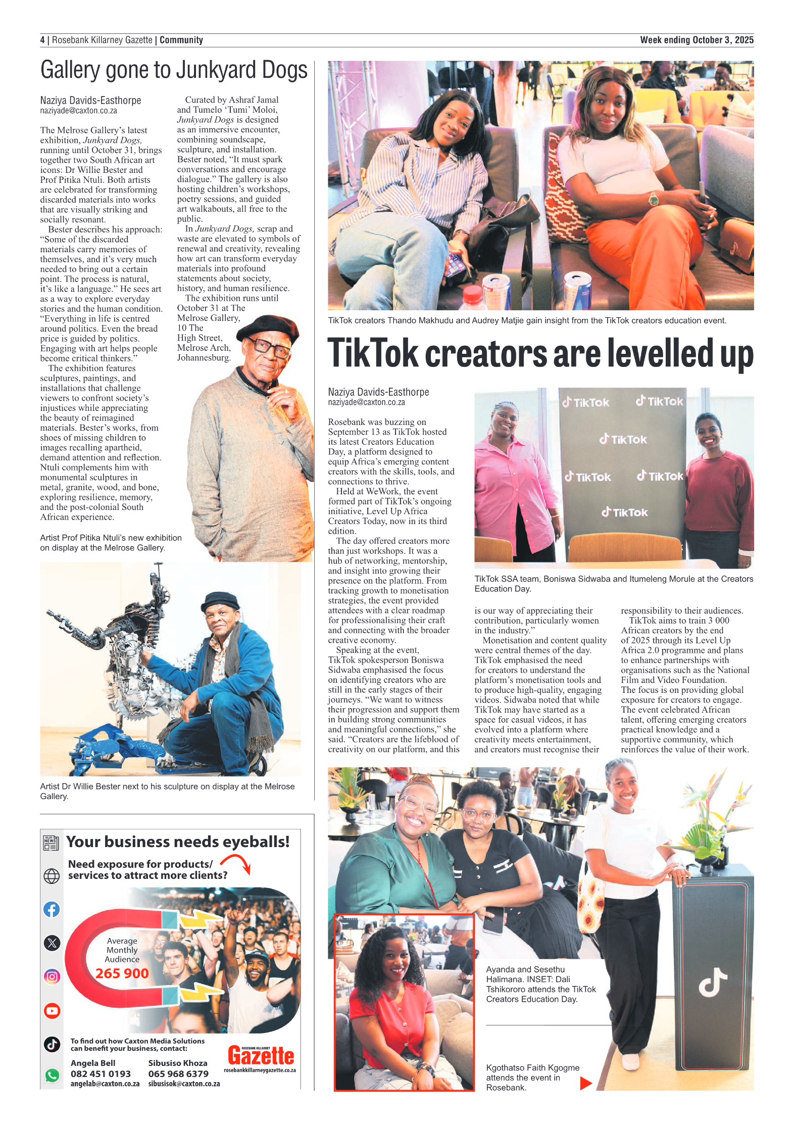 Rosebank Killarney Gazette 3 October 2025 page 4