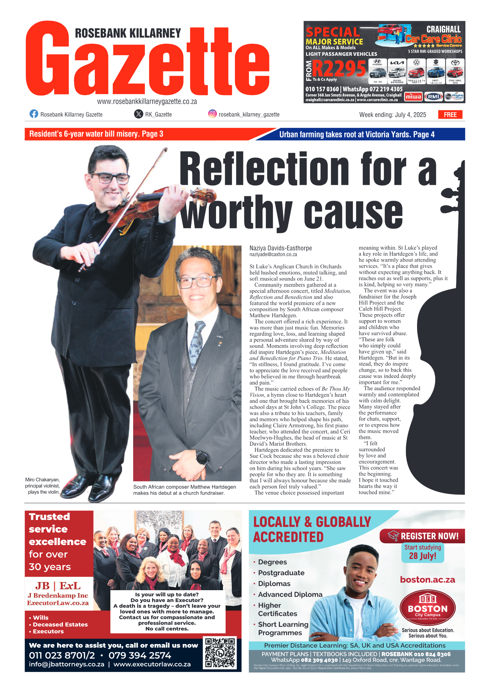 Rosebank Killarney Gazette 4 July 2025 page 1
