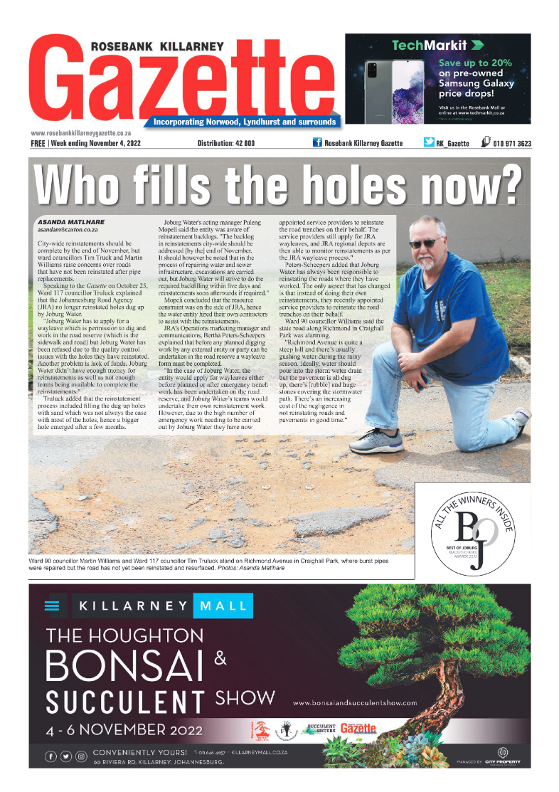 Rosebank Killarney Gazette 4 November 2022 page 1