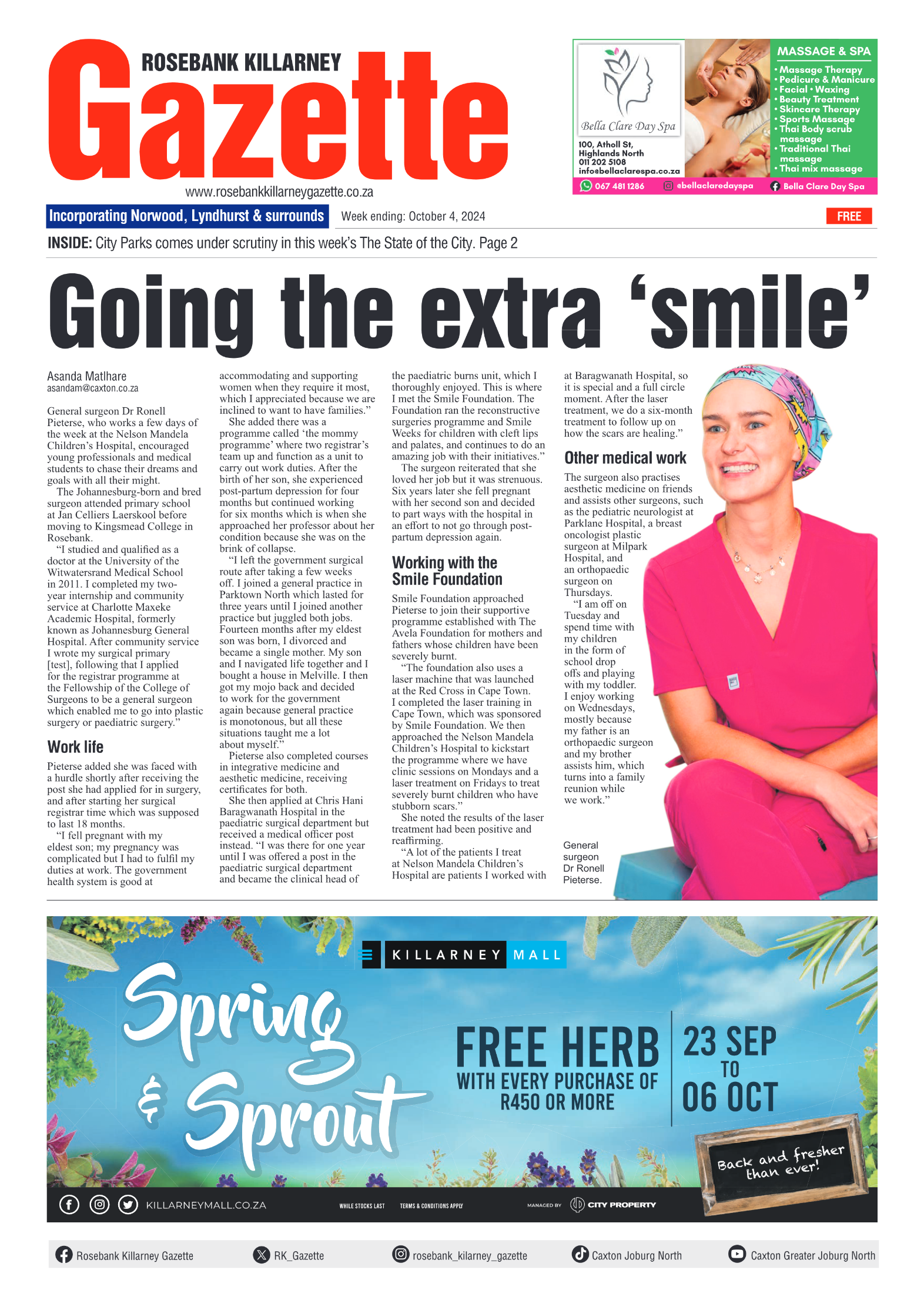 Rosebank Killarney Gazette 4 October 2024 page 1