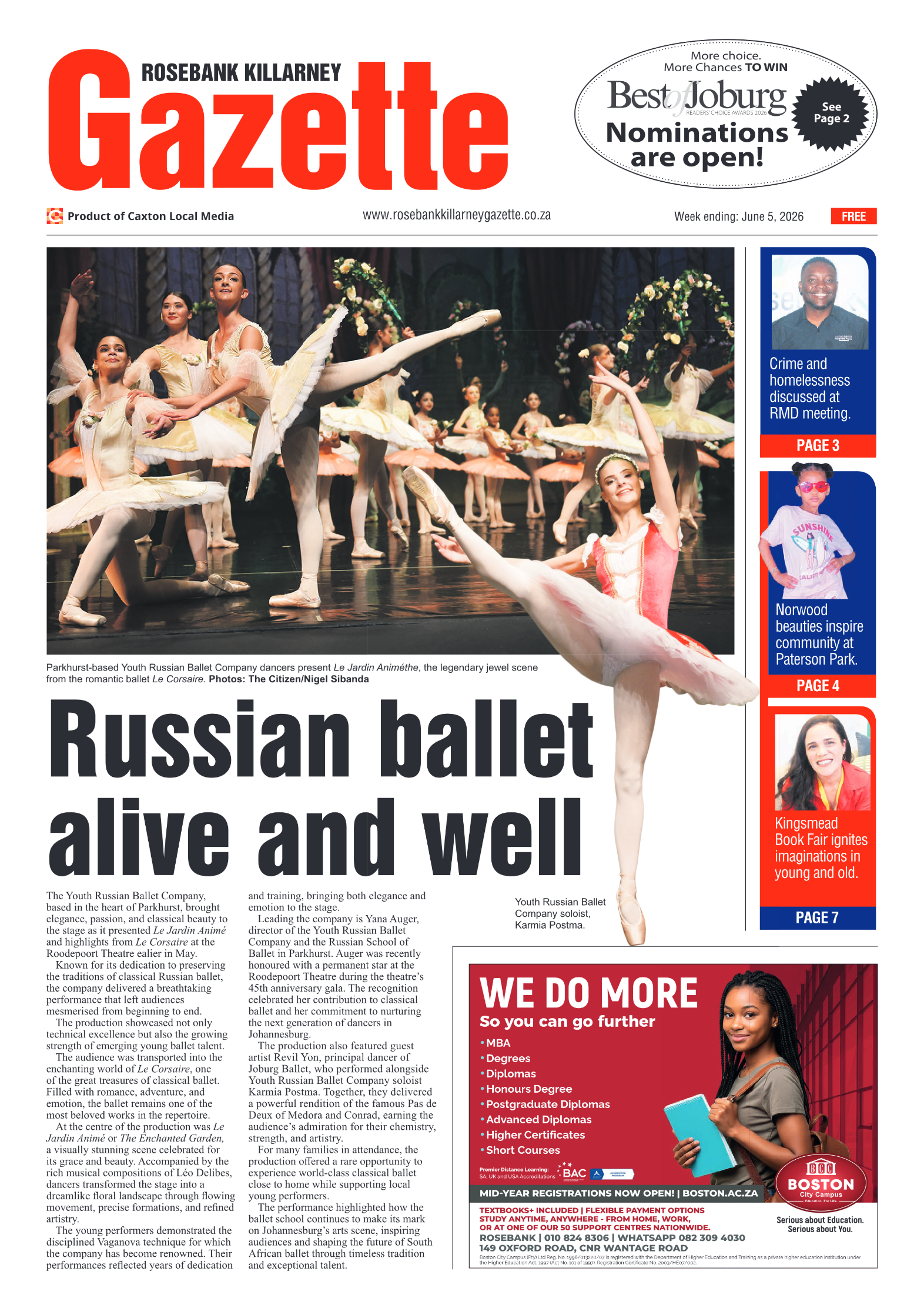 Rosebank Killarney Gazette 5 June 2026 page 1