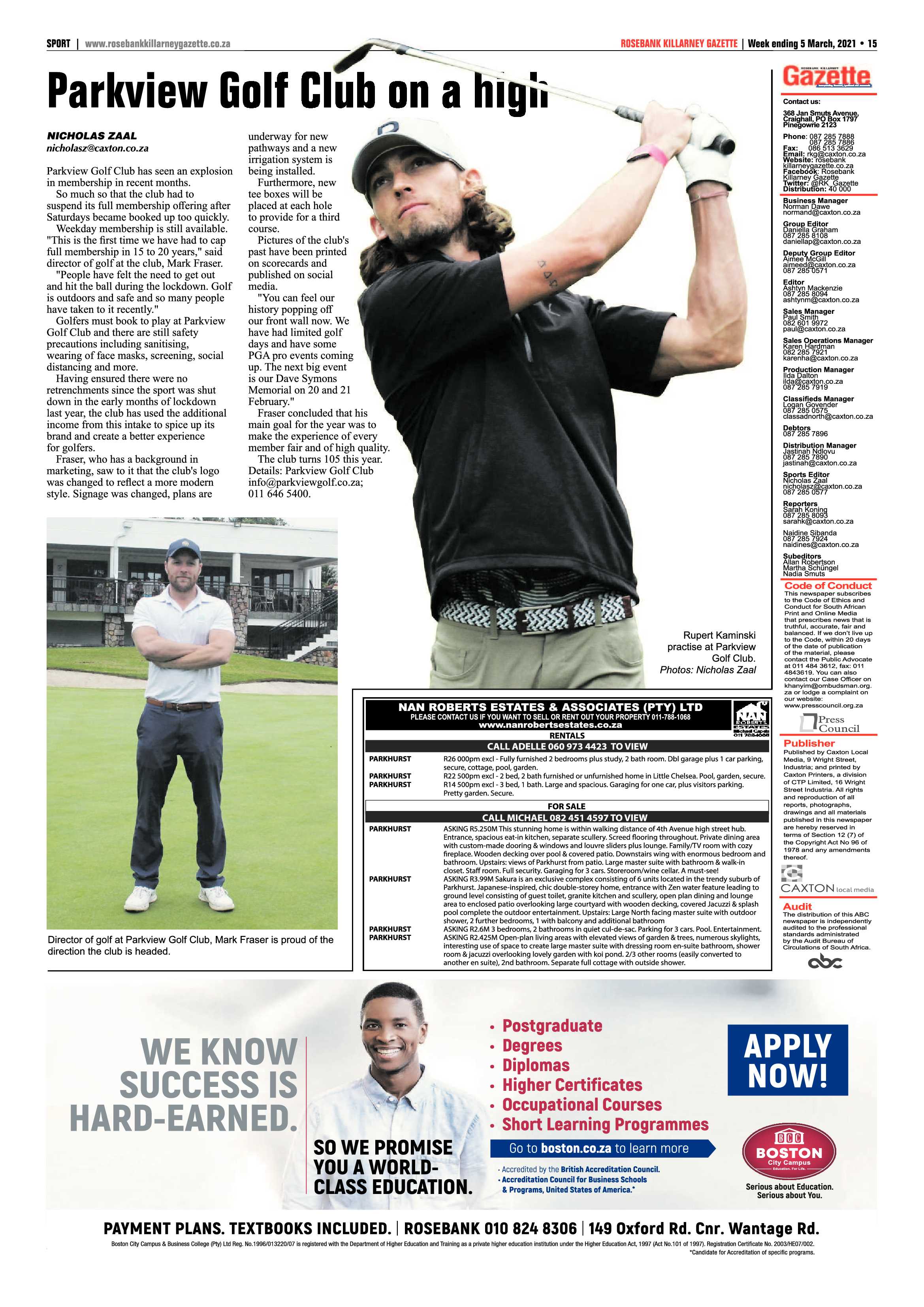 Rosebank Killarney Gazette 5 March 2021 page 15