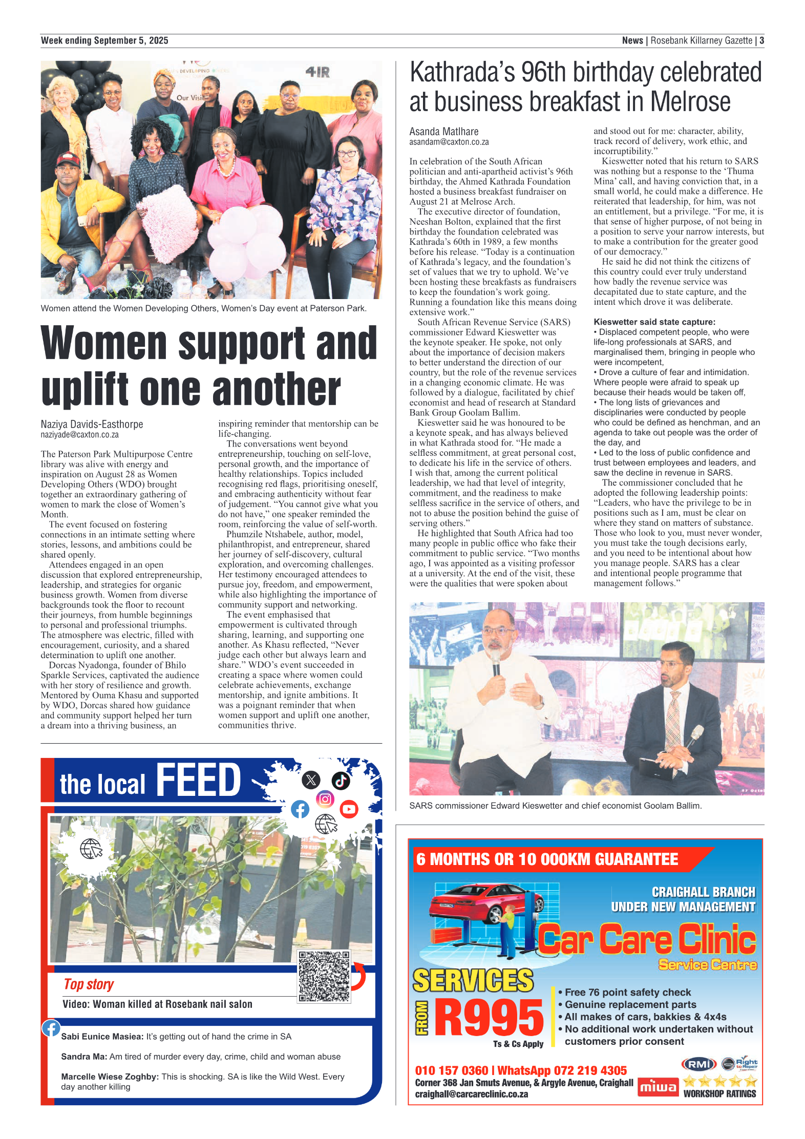 Rosebank Killarney Gazette 5 September 2025 page 3