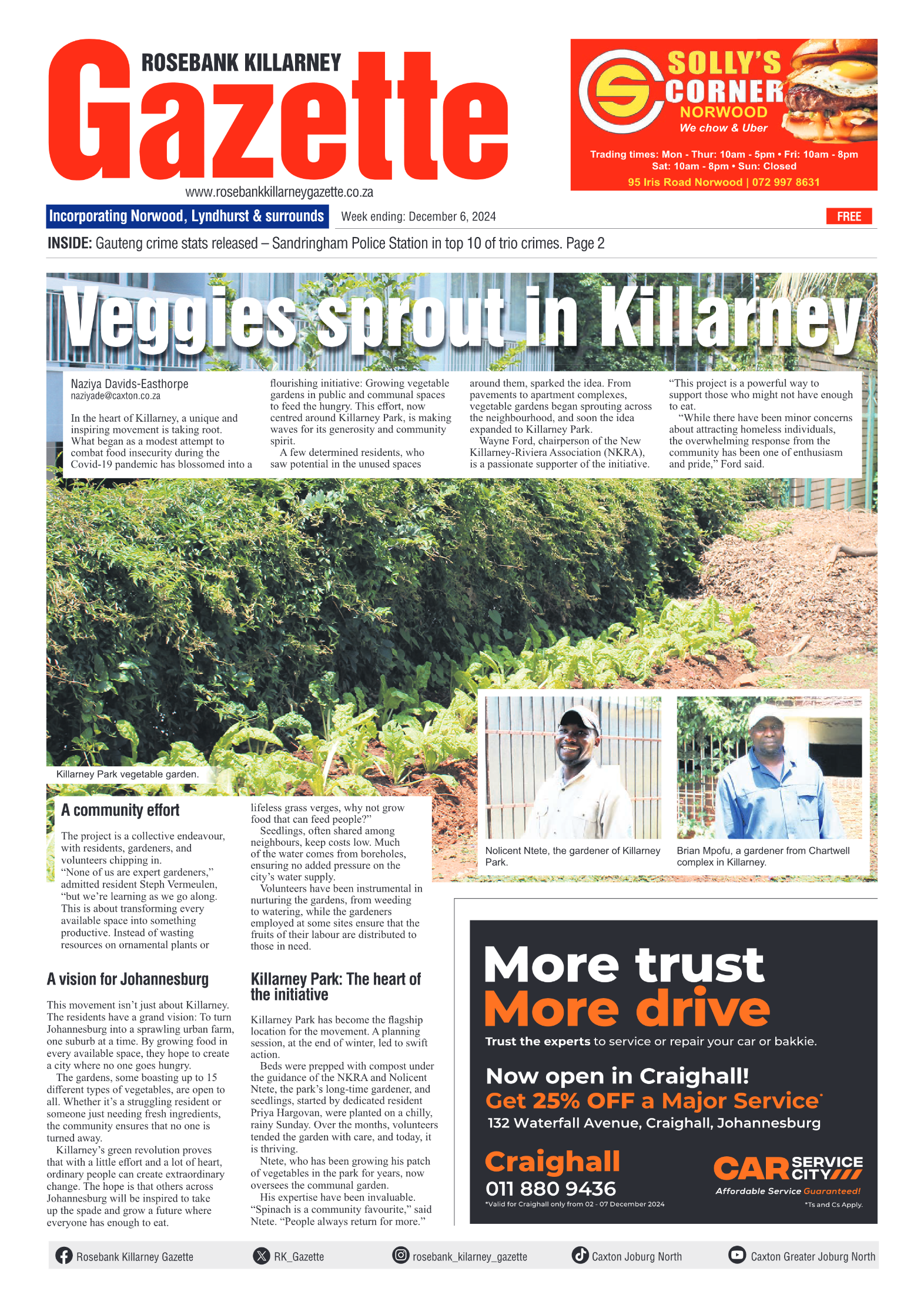 Rosebank Killarney Gazette 6 December 2024 page 1