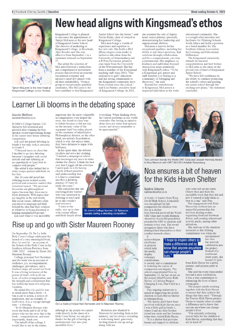 Rosebank Killarney Gazette 6 October 2023 page 8