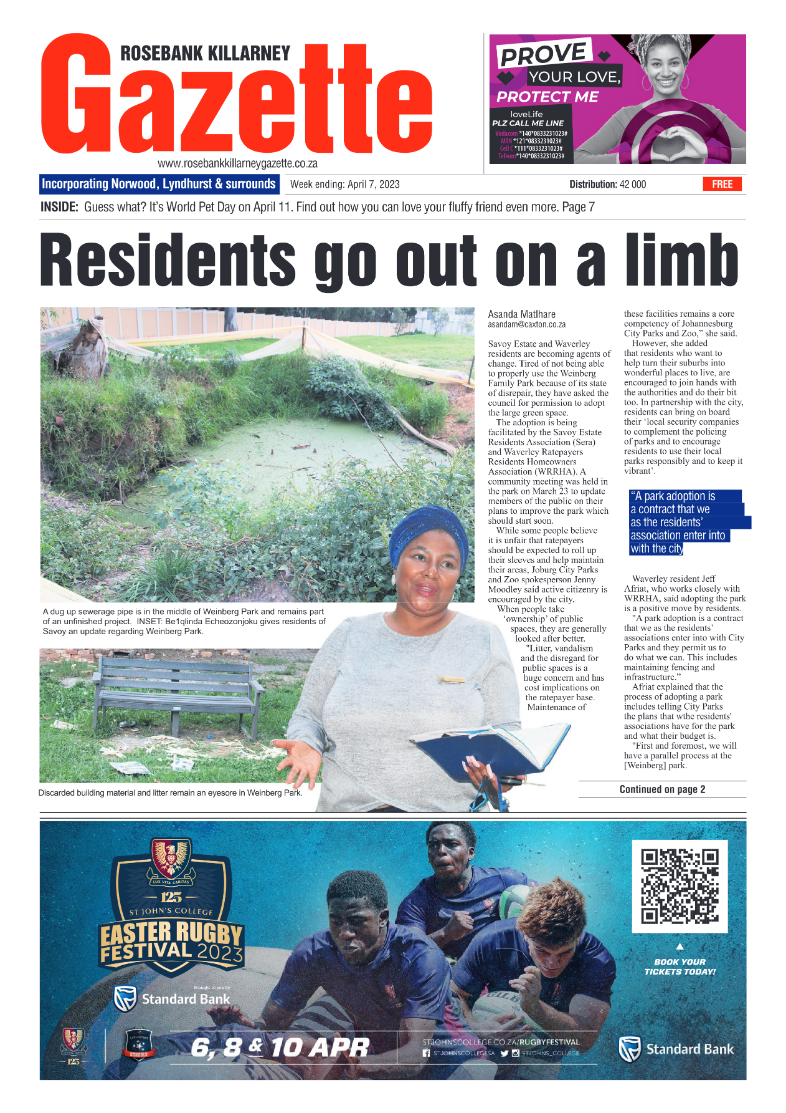 Rosebank Killarney Gazette 7 April 2023 page 1