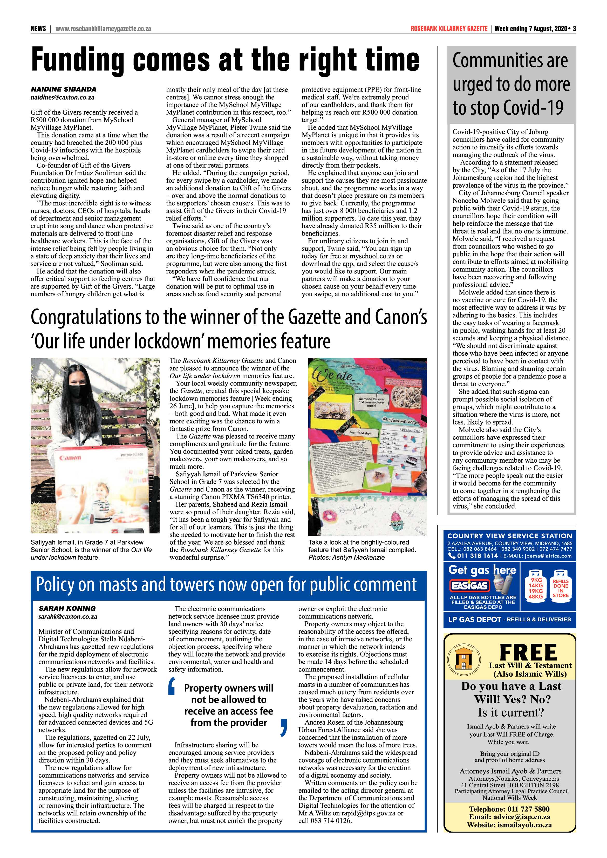 Rosebank Killarney Gazette 07 August 2020 page 3