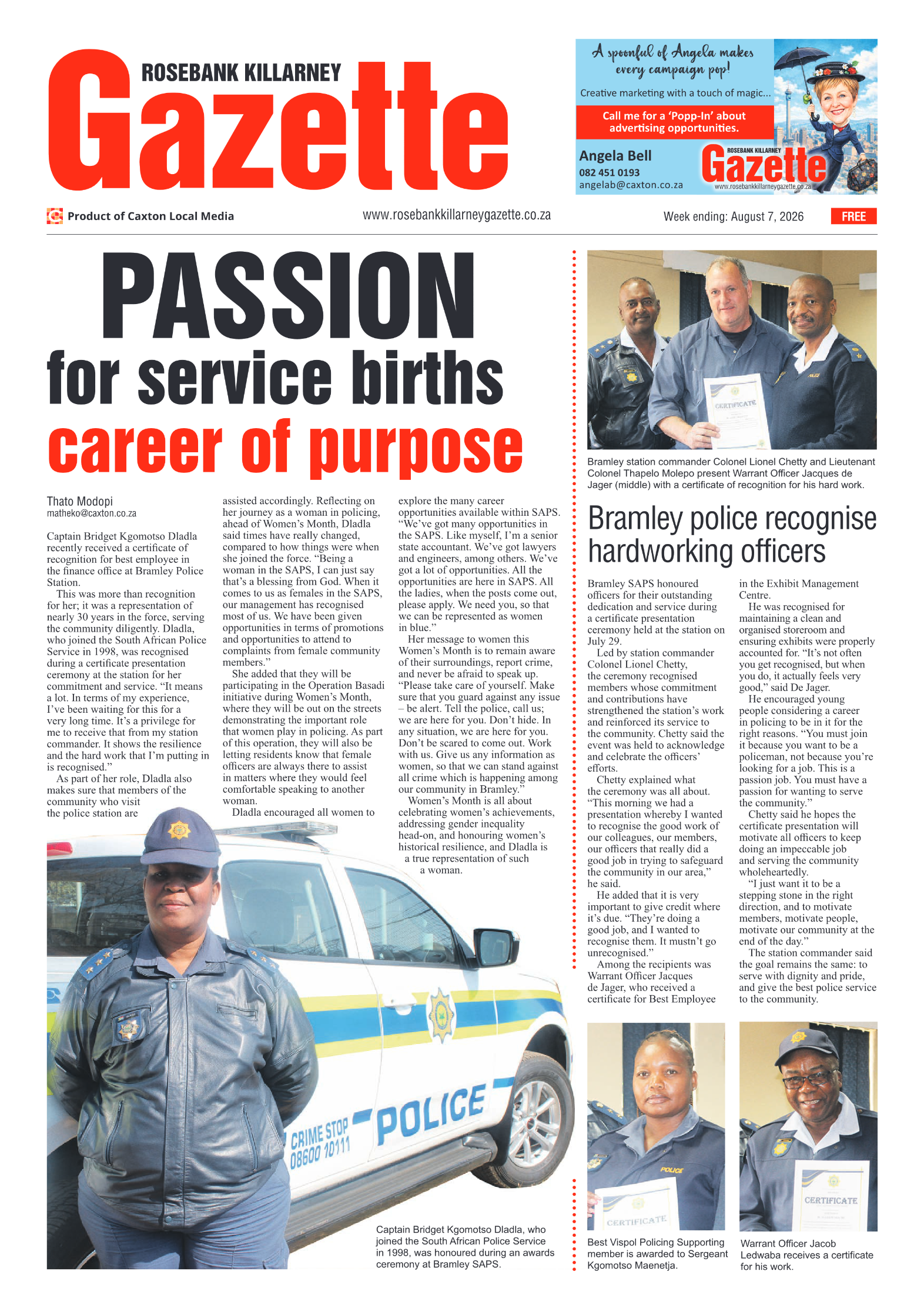 Rosebank Killarney Gazette 7 August 2026 page 1