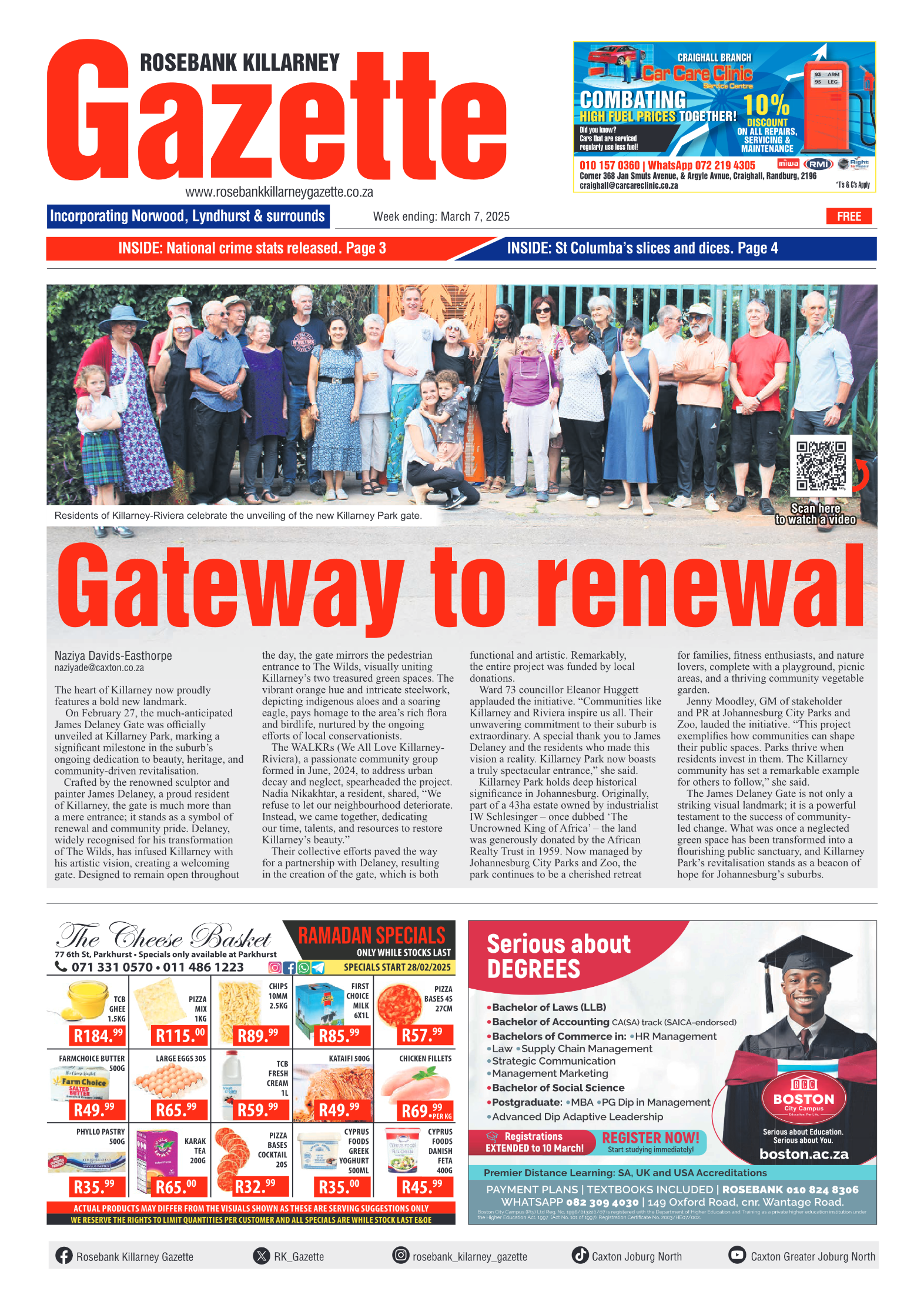 Rosebank Killarney Gazette 7 March 2025 page 1