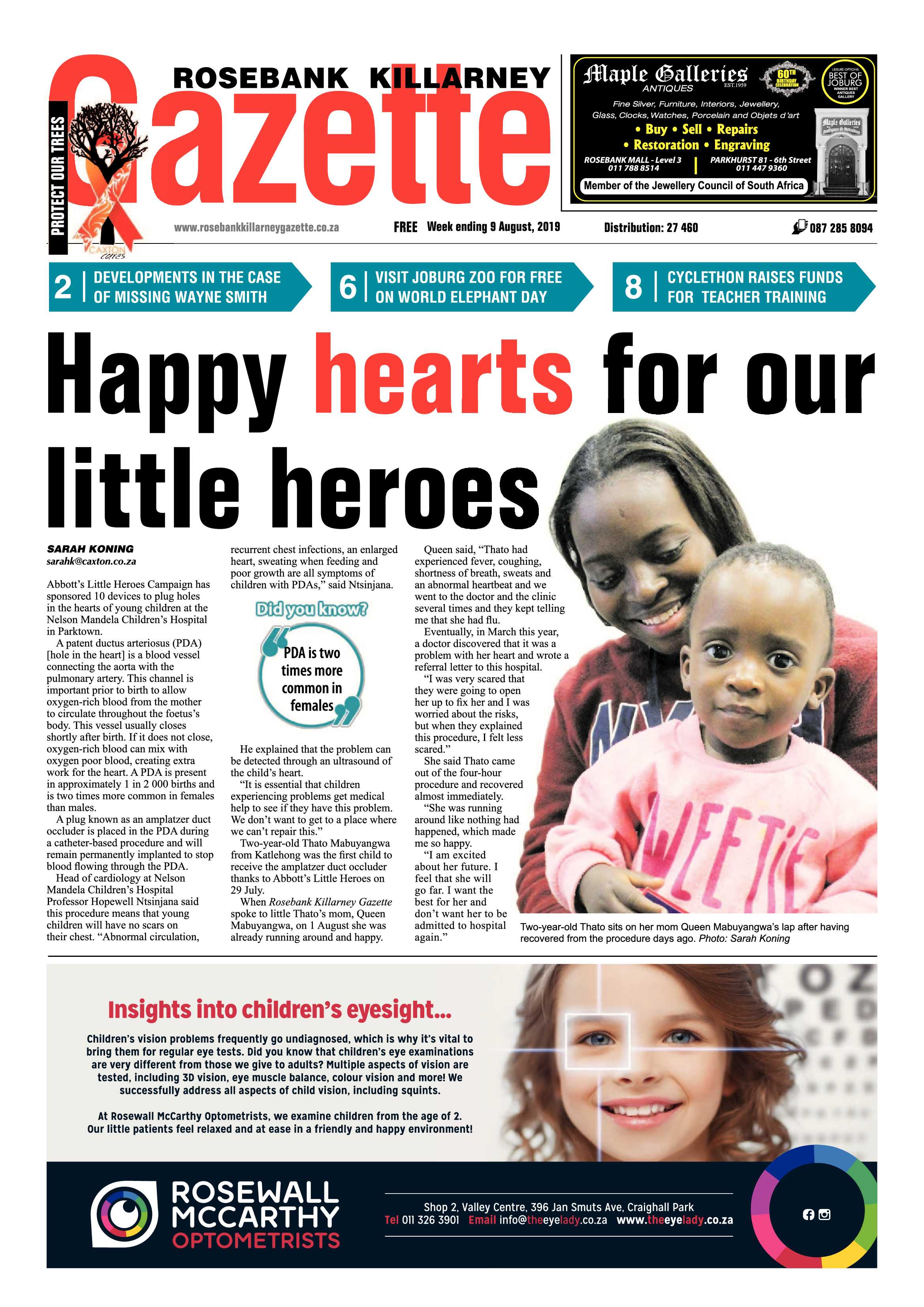 Rosebank Killarney Gazette 9 August, 2019 page 1
