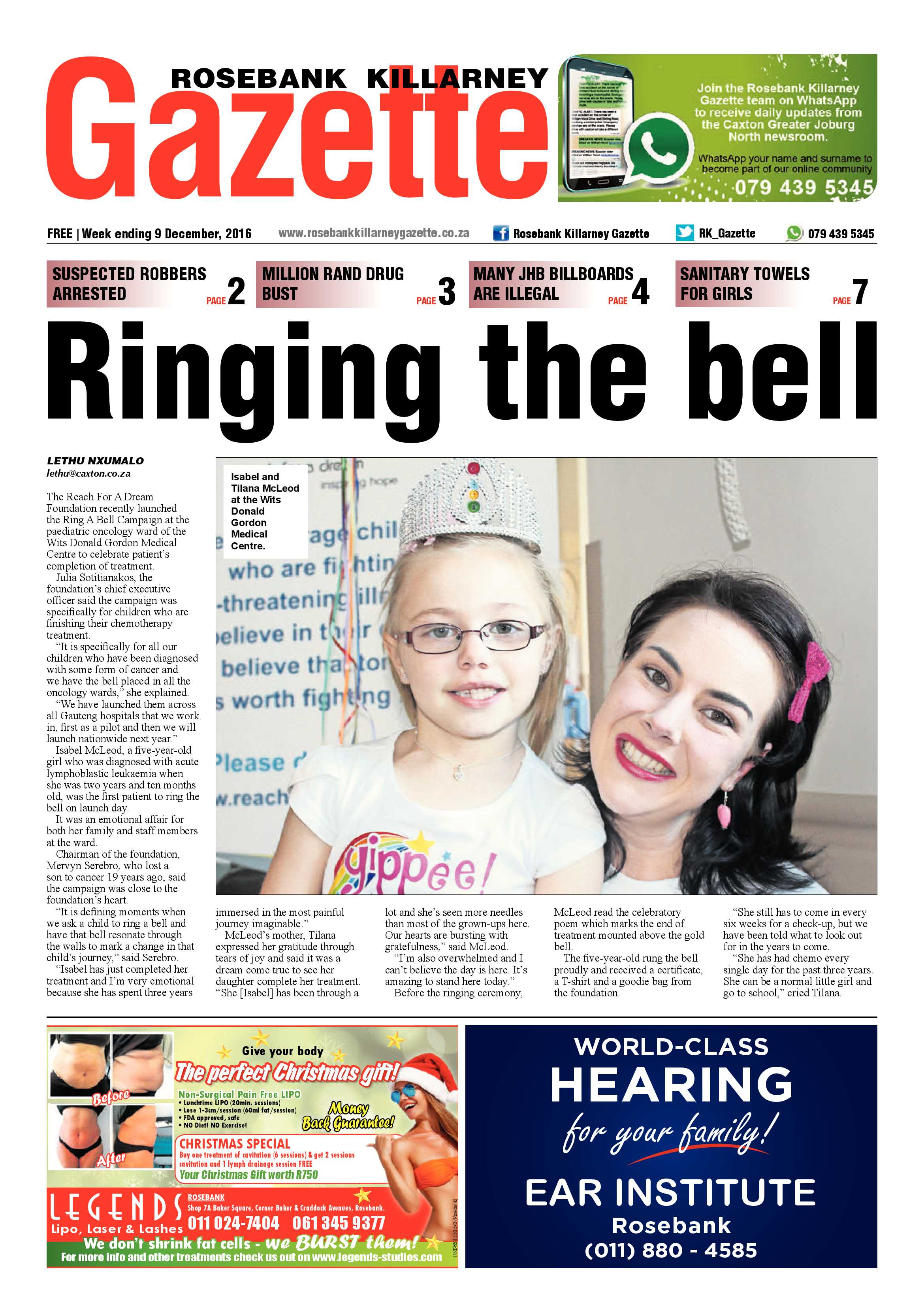 Rosebank Killarney Gazette 9 December 2016 page 1