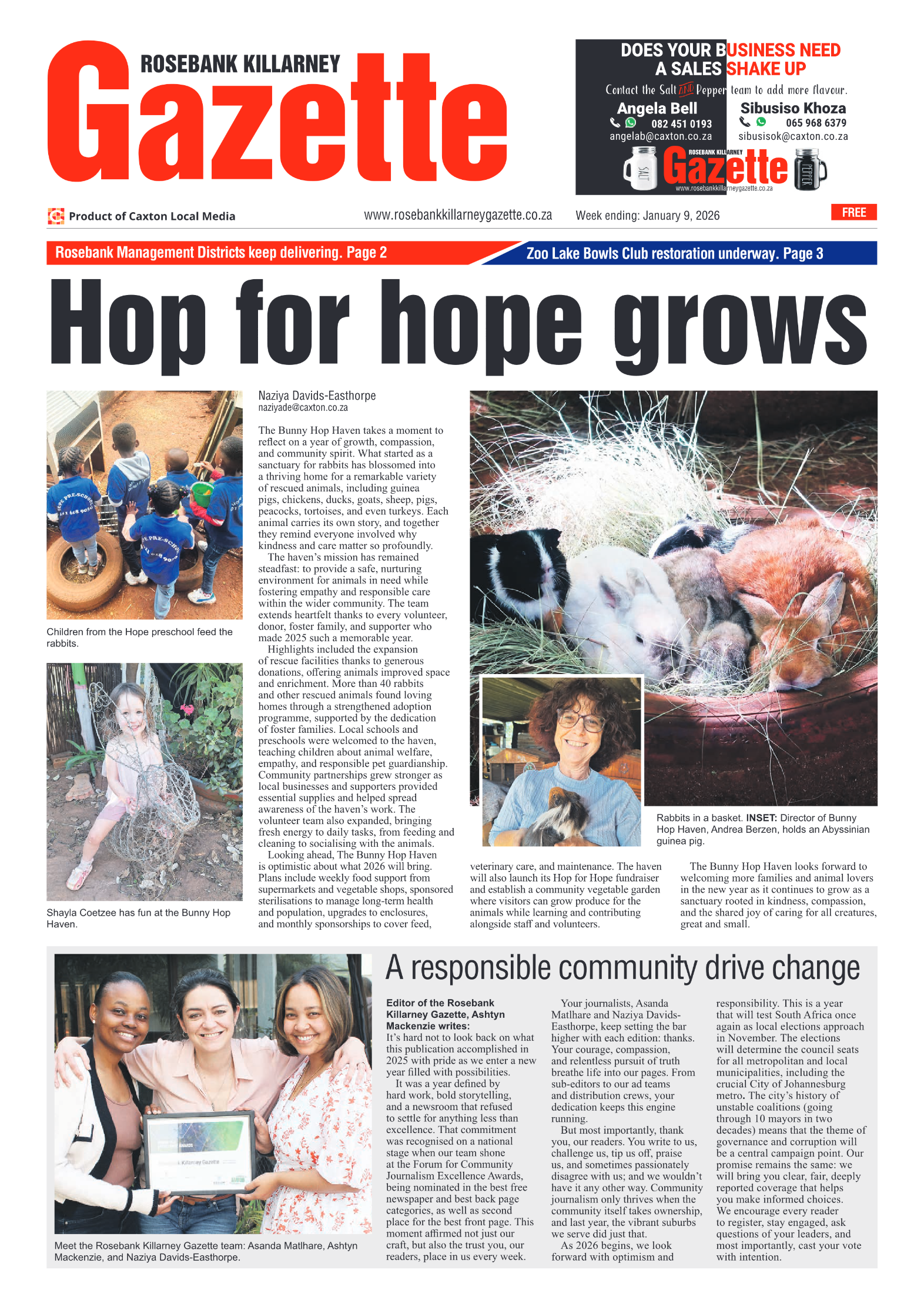 Rosebank Killarney Gazette 9 January 2026 page 1