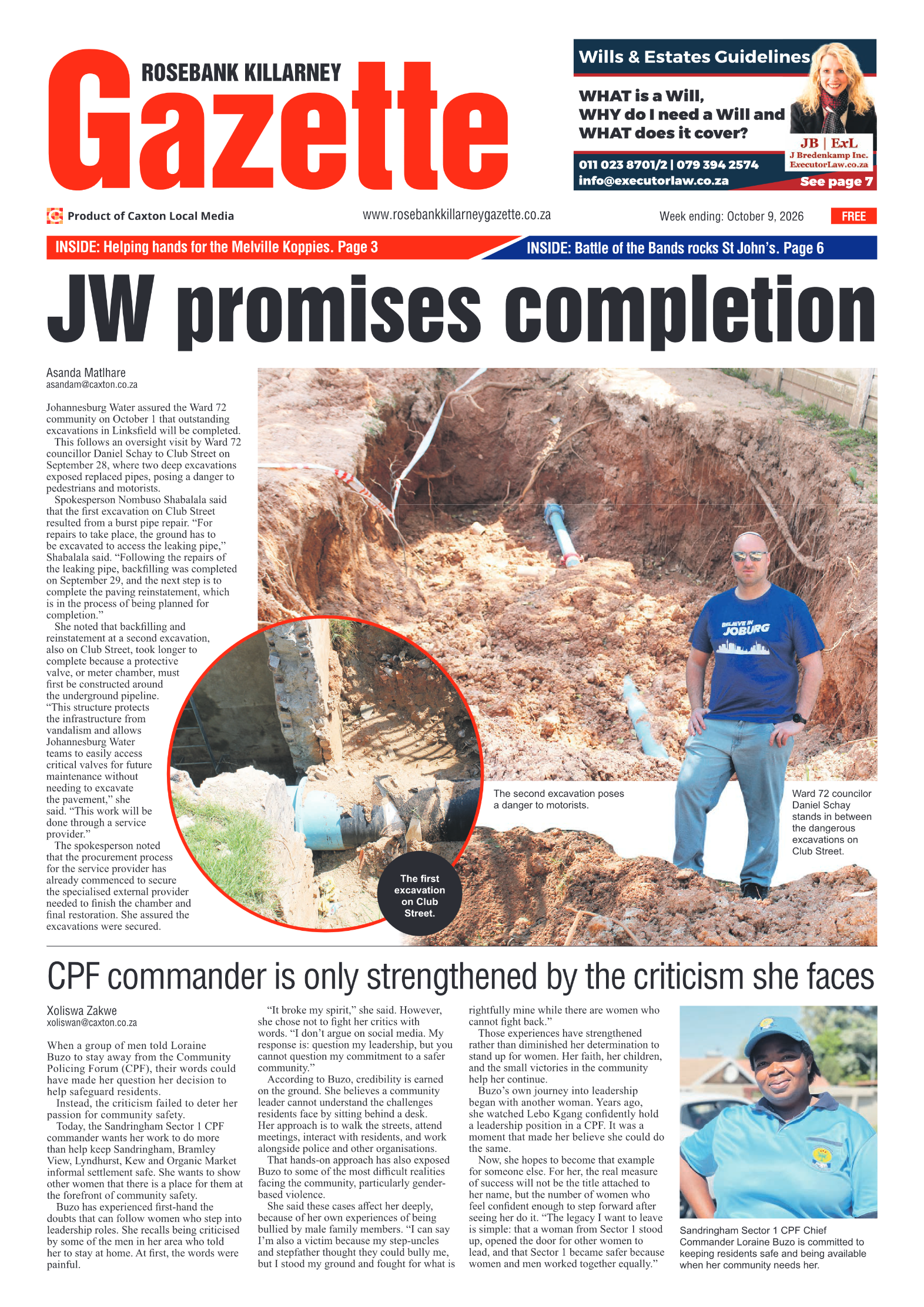 Rosebank Killarney Gazette 9 October 2026 page 1