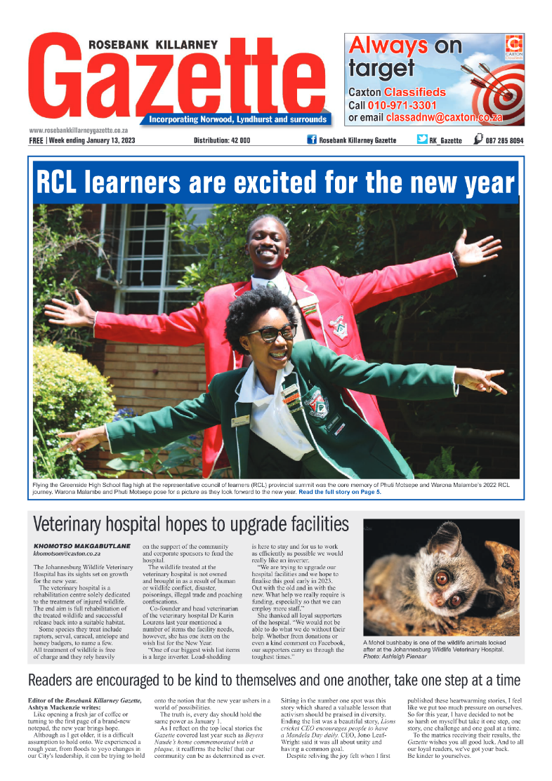 Rosebank Killarney Gazette Jan 13 2023 page 1