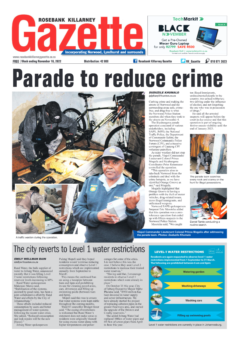 Rosebank Killarney Gazette Nov 18 2022 page 1