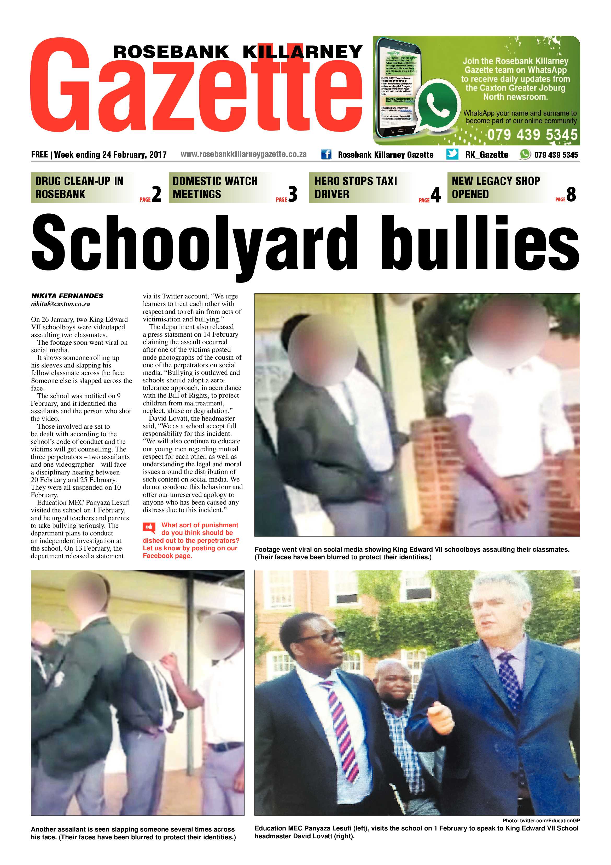 Rosebank Killarney Gazette 24 February 2017 page 1