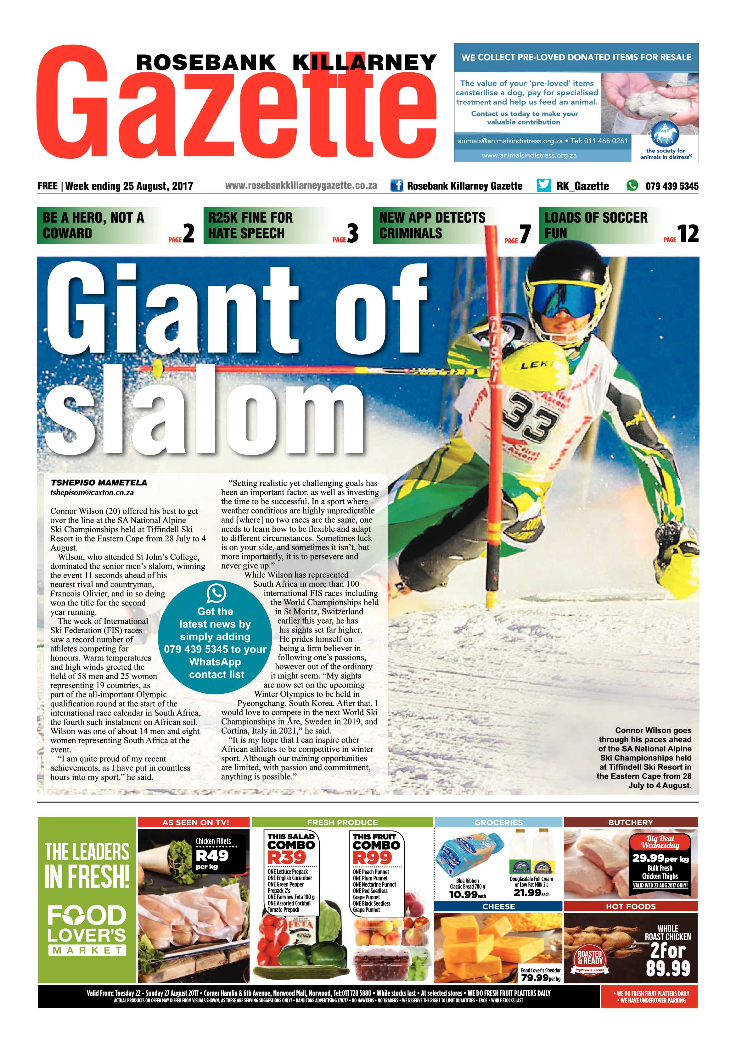 Rosebank Killarney Gazette 25 August 2017 page 1